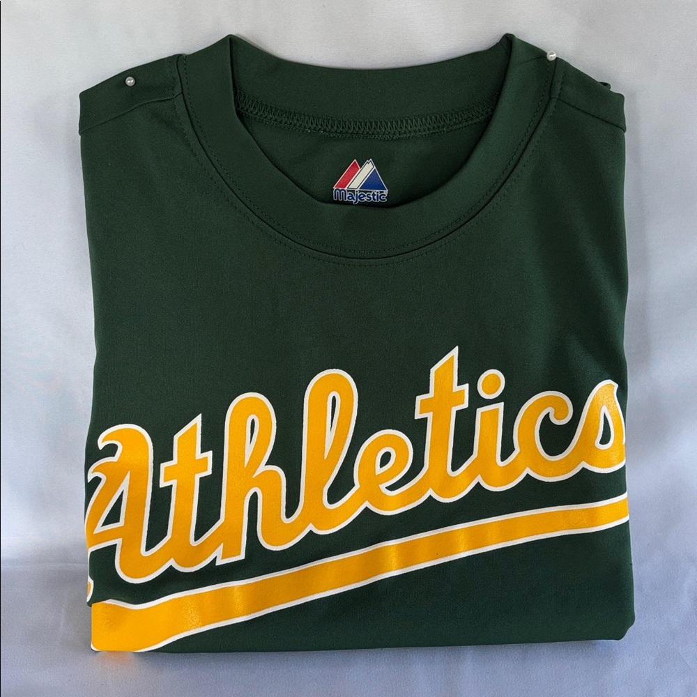 Slightly Worn Majesty Athletics YMCA Baseball Jersey Dark Green/Yellow - Medium - Picture 9 of 12